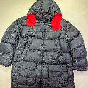 Lands' End Women’s Dark Blue & Red Goose Down Winter Coat Puffer Jacket Large